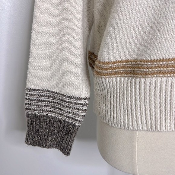 ee:some women’s Favorite Record Mustard Striped knit Sweater, size medium - Picture 6 of 11